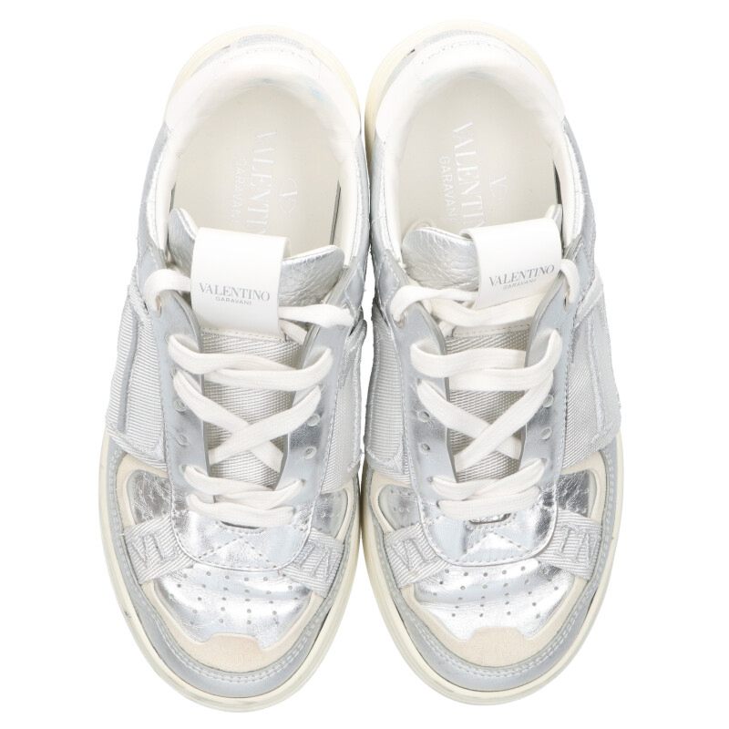 Valentino Silver Logo Embroidered Low-Cut Sneakers Size 35.5