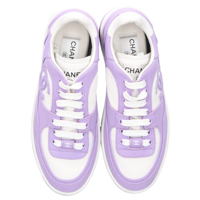 Chanel Purple Side Coco Mark Canvas Sneakers Size 35