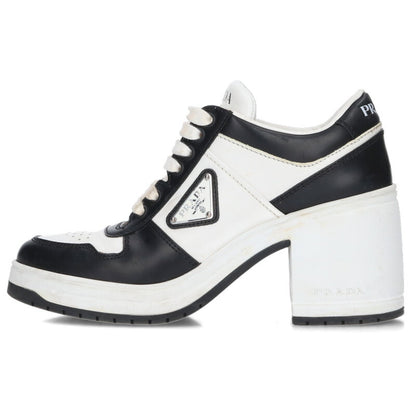 Prada Downtown Logo Plate Heeled Sneakers Wht/Blk Size 38