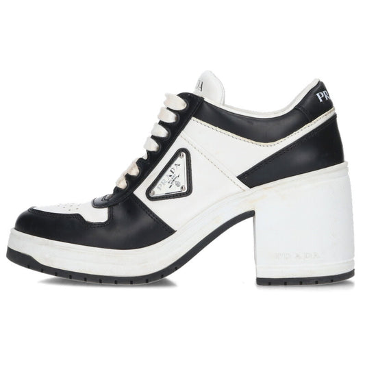 Prada Downtown Logo Plate Heeled Sneakers Wht/Blk Size 38