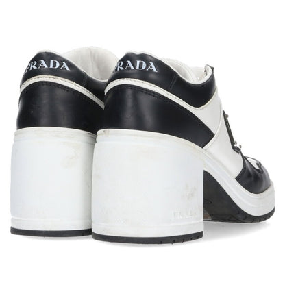 Prada Downtown Logo Plate Heeled Sneakers Wht/Blk Size 38