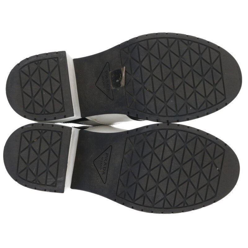 Prada Downtown Logo Plate Heeled Sneakers Wht/Blk Size 38