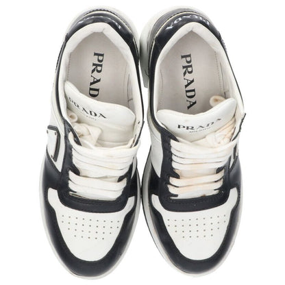 Prada Downtown Logo Plate Heeled Sneakers Wht/Blk Size 38