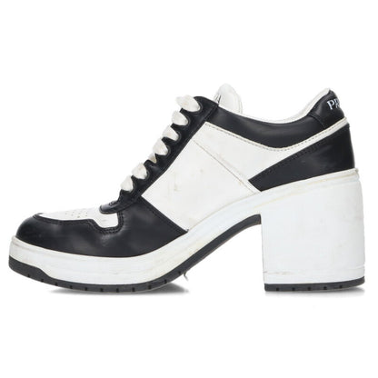 Prada Downtown Logo Plate Heeled Sneakers Wht/Blk Size 38