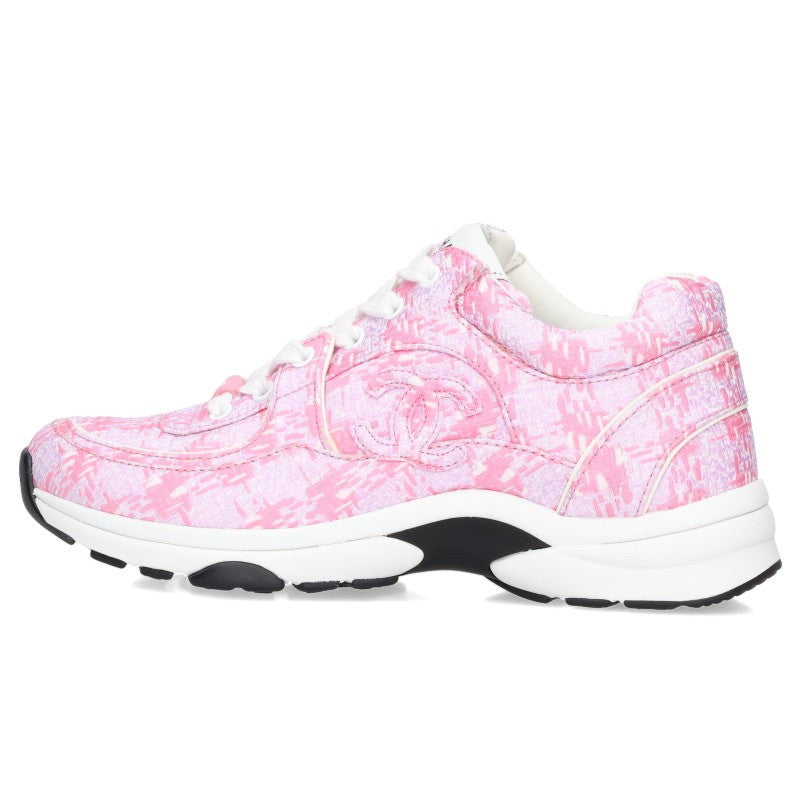 Chanel Pink Coco Mark Fabric Sneakers Size 37