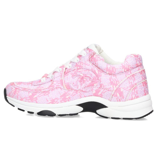 Chanel Pink Coco Mark Fabric Sneakers Size 37