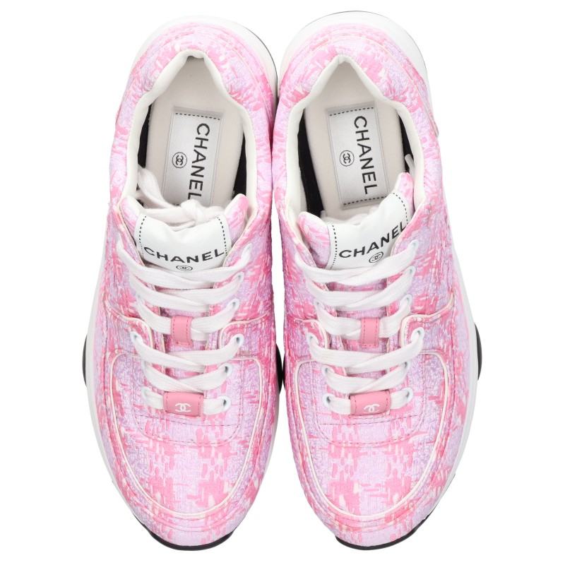 Chanel Pink Coco Mark Fabric Sneakers Size 37