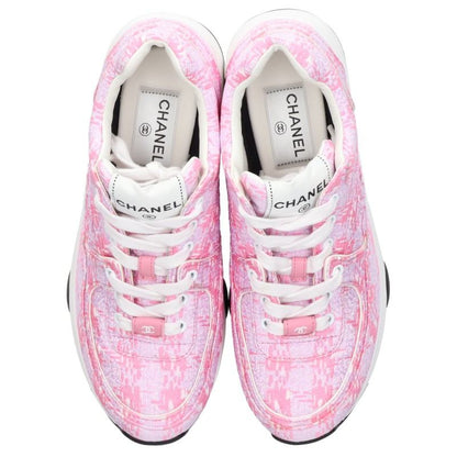 Chanel Pink Coco Mark Fabric Sneakers Size 37