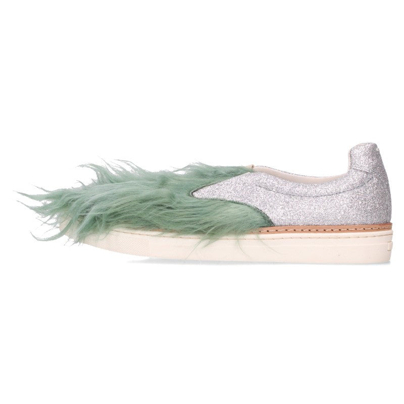 Maison Margiela Fur Trim Glitter Slip-On Sneakers Size 39