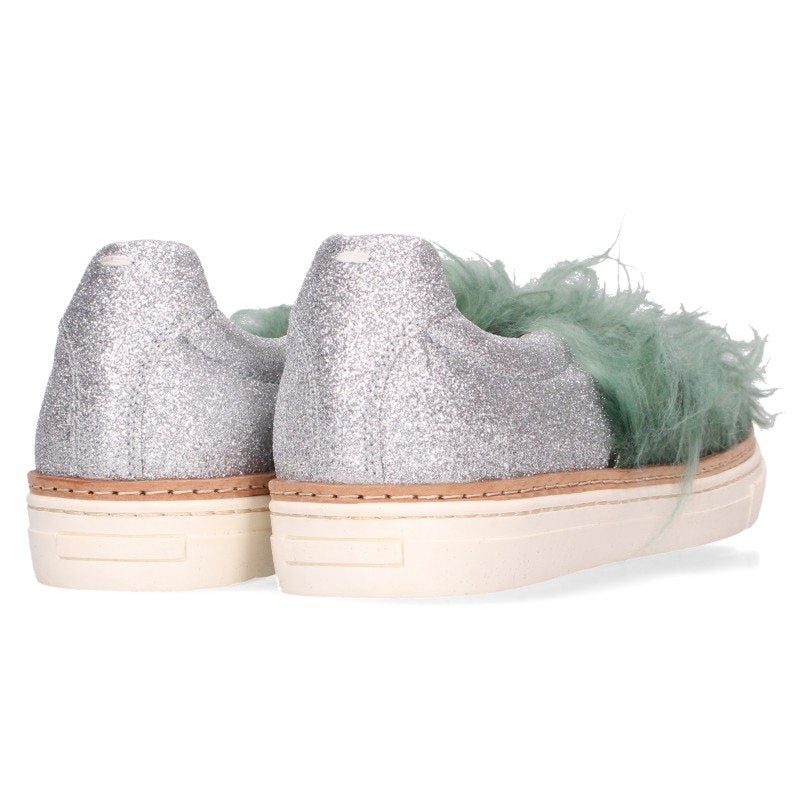 Maison Margiela Fur Trim Glitter Slip-On Sneakers Size 39