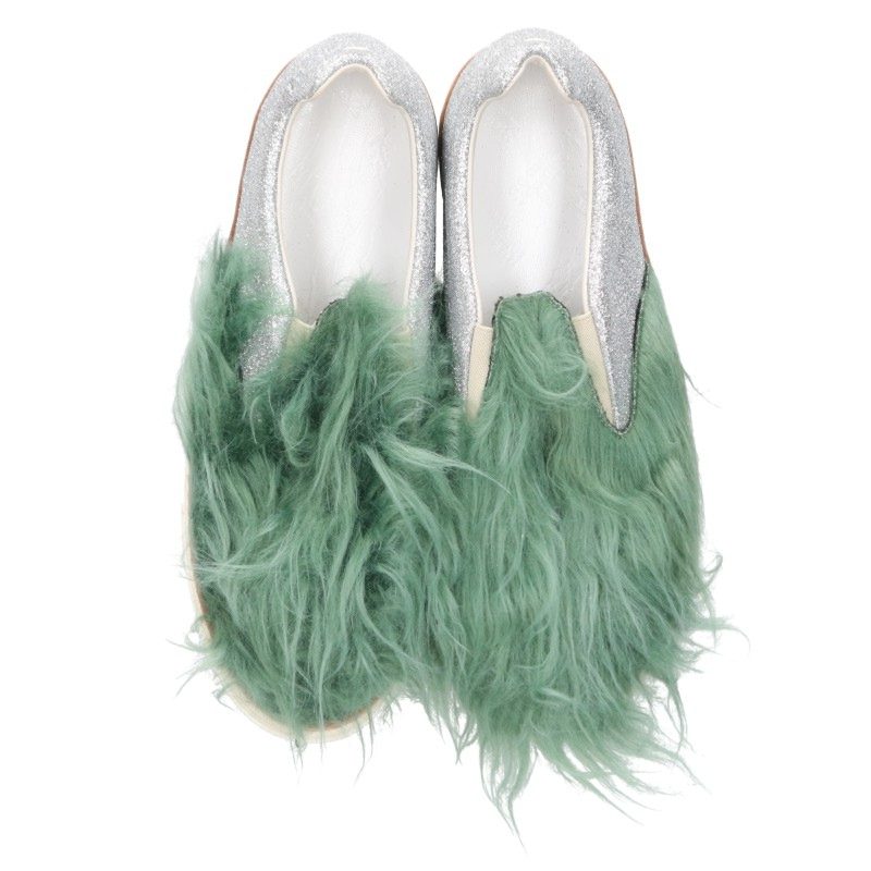 Maison Margiela Fur Trim Glitter Slip-On Sneakers Size 39