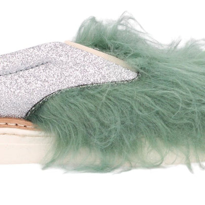 Maison Margiela Fur Trim Glitter Slip-On Sneakers Size 39