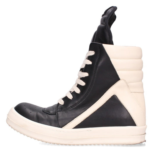Rick Owens GEOBASKET Leather High Top Black White Size 37