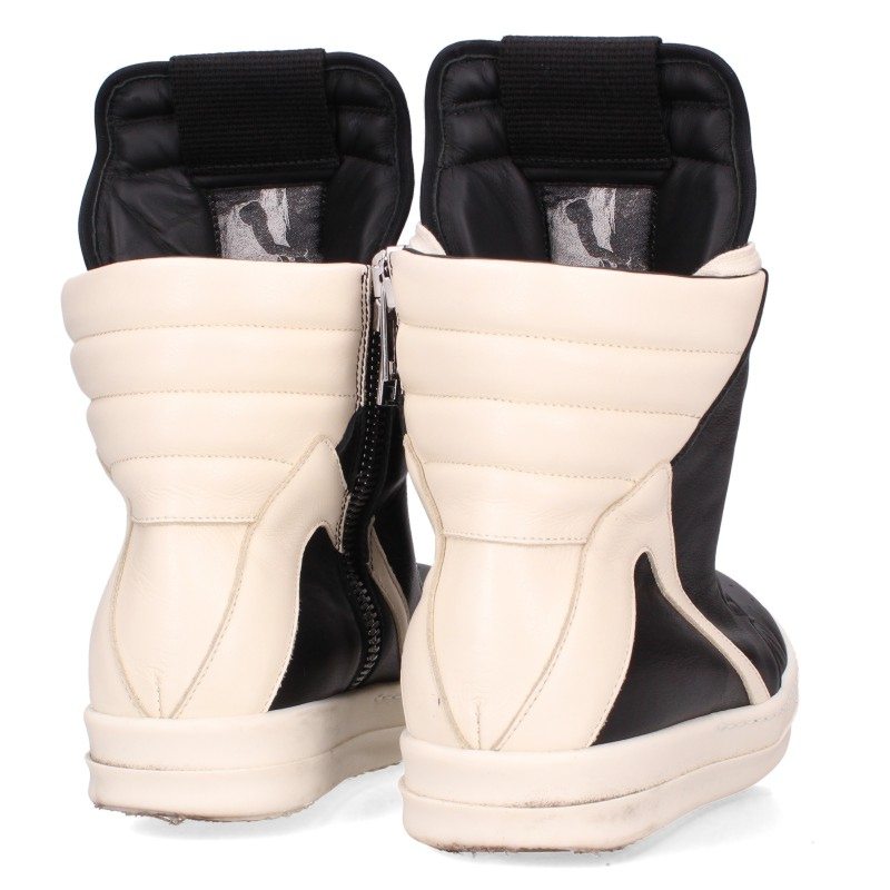 Rick Owens GEOBASKET Leather High Top Black White Size 37