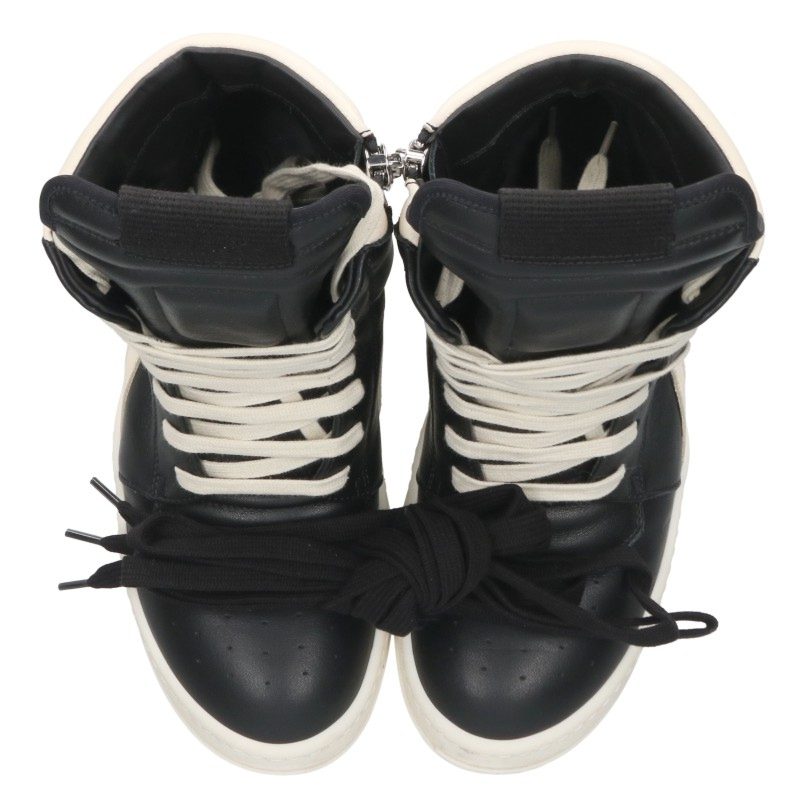 Rick Owens GEOBASKET Leather High Top Black White Size 37