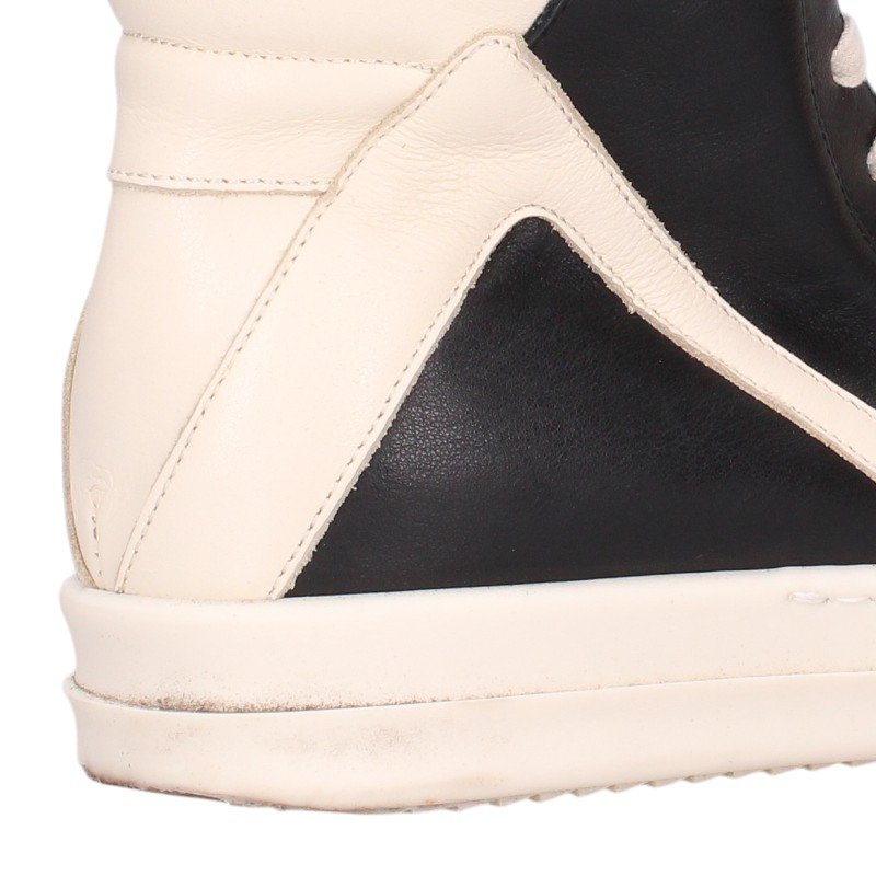 Rick Owens GEOBASKET Leather High Top Black White Size 37