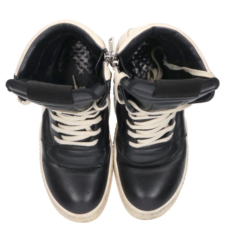 Rick Owens GeoBasket Hi-Top Leather Black White Size 37