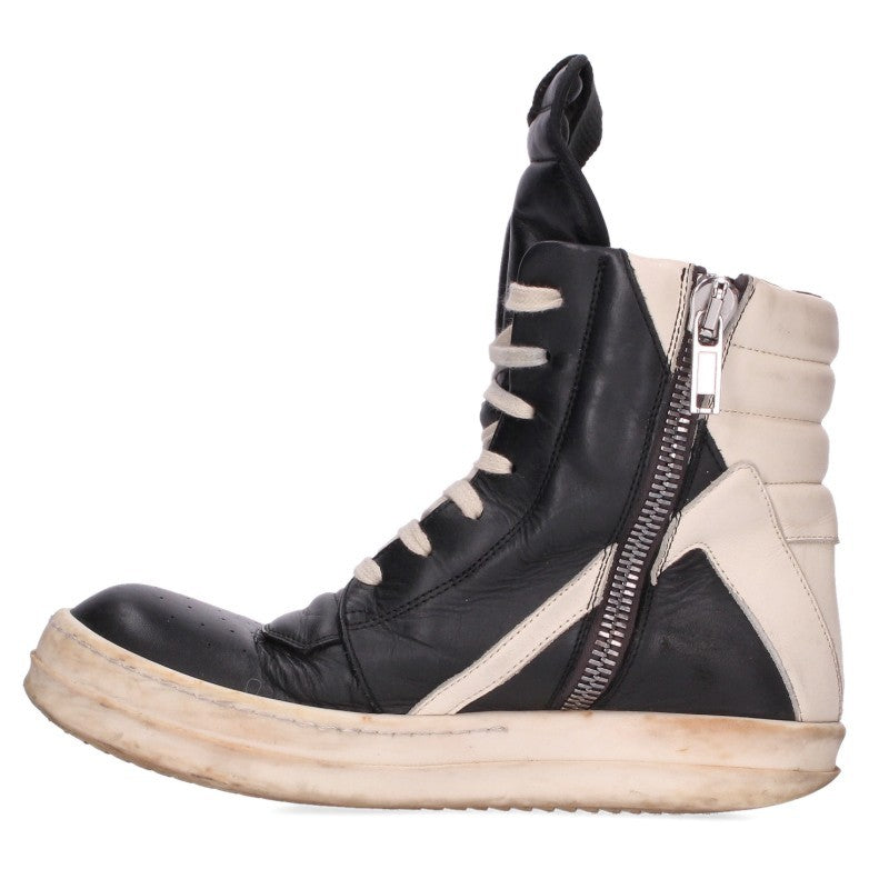 Rick Owens GeoBasket Hi-Top Leather Black White Size 37