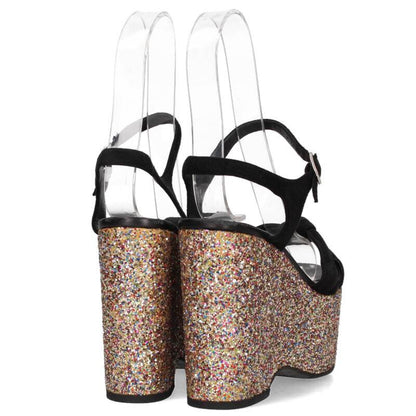 Saint Laurent Paris Multi Glitter Wedge Sandals Size 36