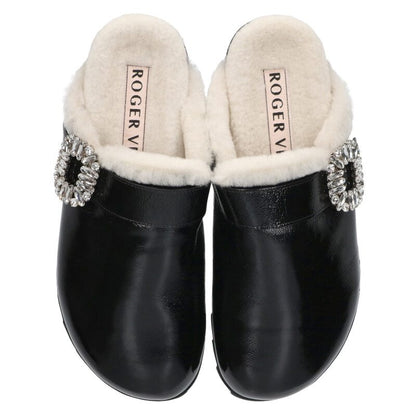 Roger Vivier Black Shearling Mouton Leather Sandals Size 40