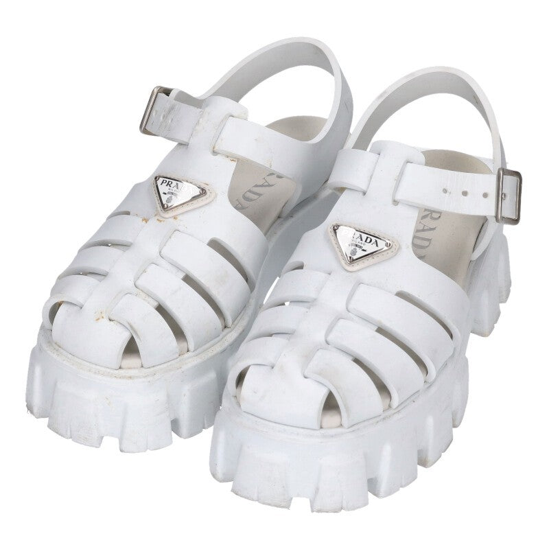 Prada White Monolith Triangle Logo Plate Sandals Size 36