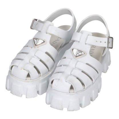 Prada White Monolith Triangle Logo Plate Sandals Size 36