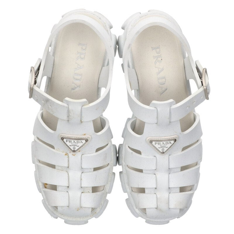 Prada White Monolith Triangle Logo Plate Sandals Size 36
