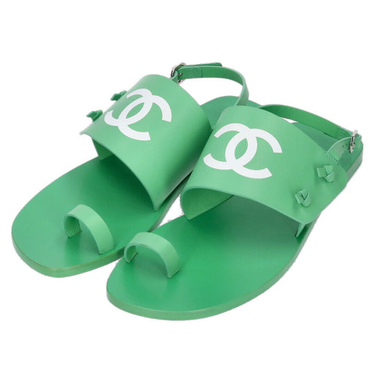 Chanel Green Coco Mark Flat Sandals Size 37