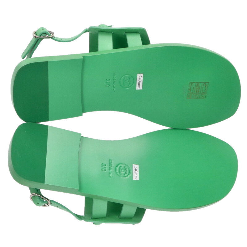 Chanel Green Coco Mark Flat Sandals Size 37