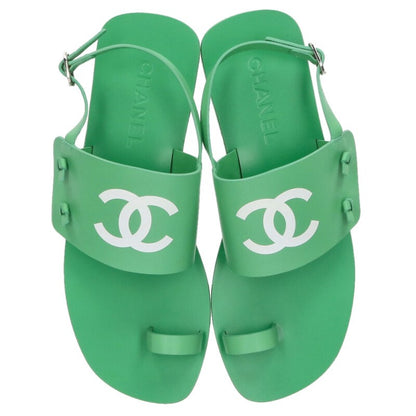 Chanel Green Coco Mark Flat Sandals Size 37