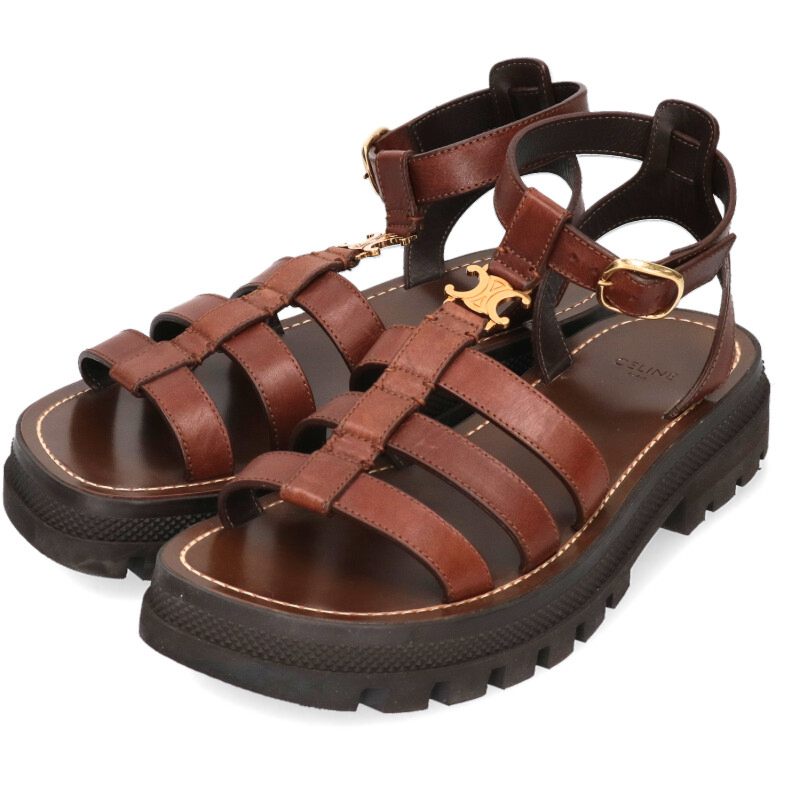 Celine Claire Triomphe Gladiator Sandals Brown Gold Size 38