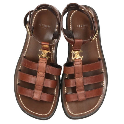 Celine Claire Triomphe Gladiator Sandals Brown Gold Size 38