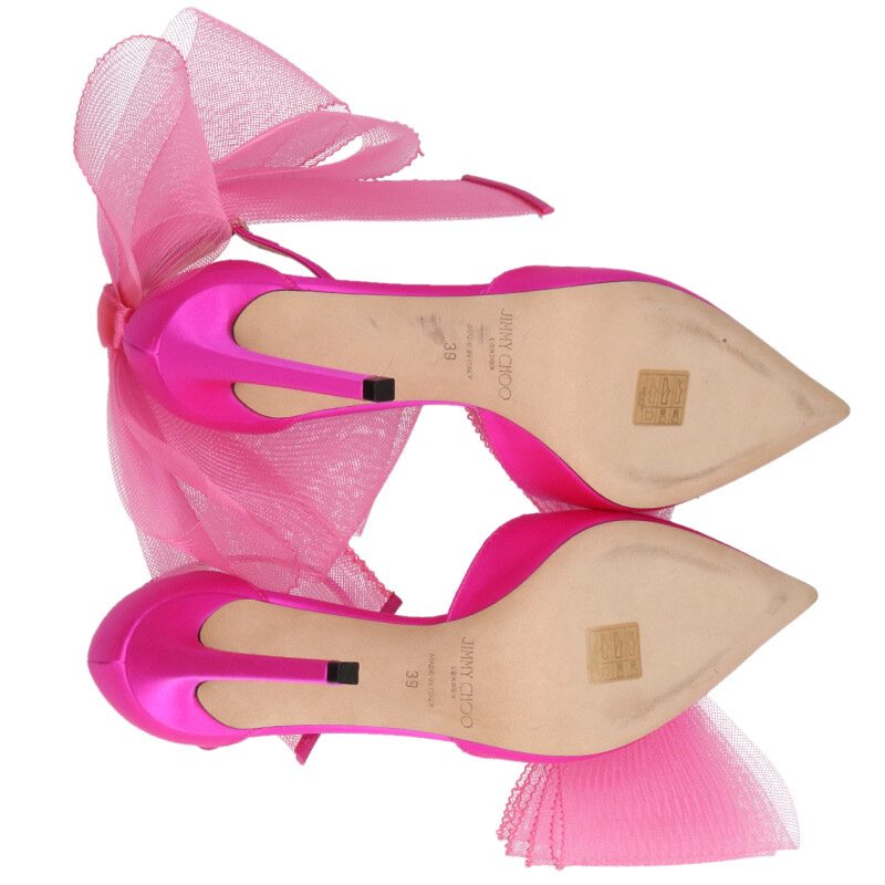 Jimmy Choo Aveline Pink Asymmetric Ribbon Sandals Size 39