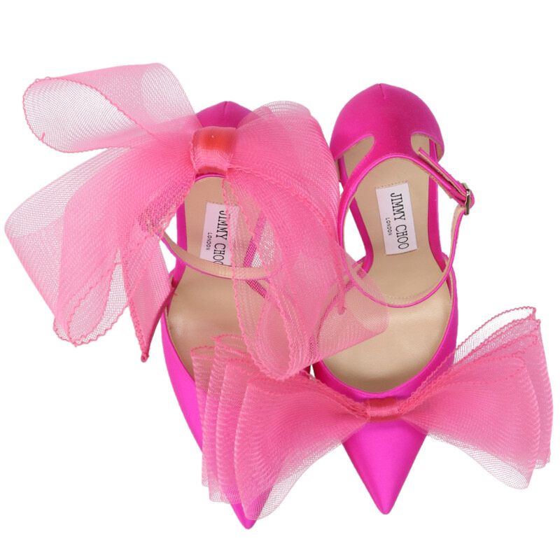 Jimmy Choo Aveline Pink Asymmetric Ribbon Sandals Size 39