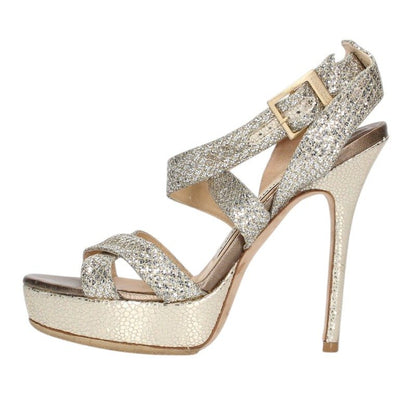 Jimmy Choo Glitter Pin Heel Sandals Silver Clear Size 35