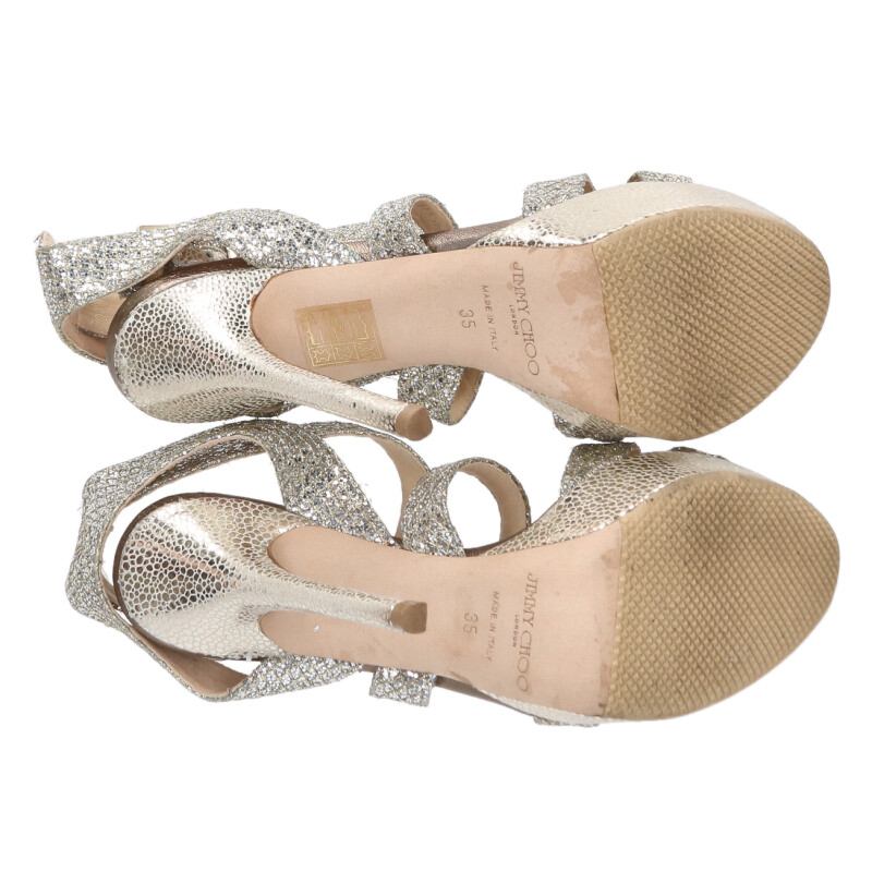 Jimmy Choo Glitter Pin Heel Sandals Silver Clear Size 35