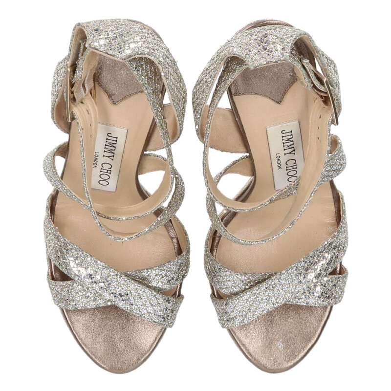 Jimmy Choo Glitter Pin Heel Sandals Silver Clear Size 35