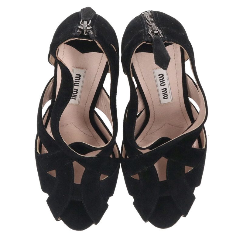Miu Miu Black Suede Pin Heel Sandals Size 35