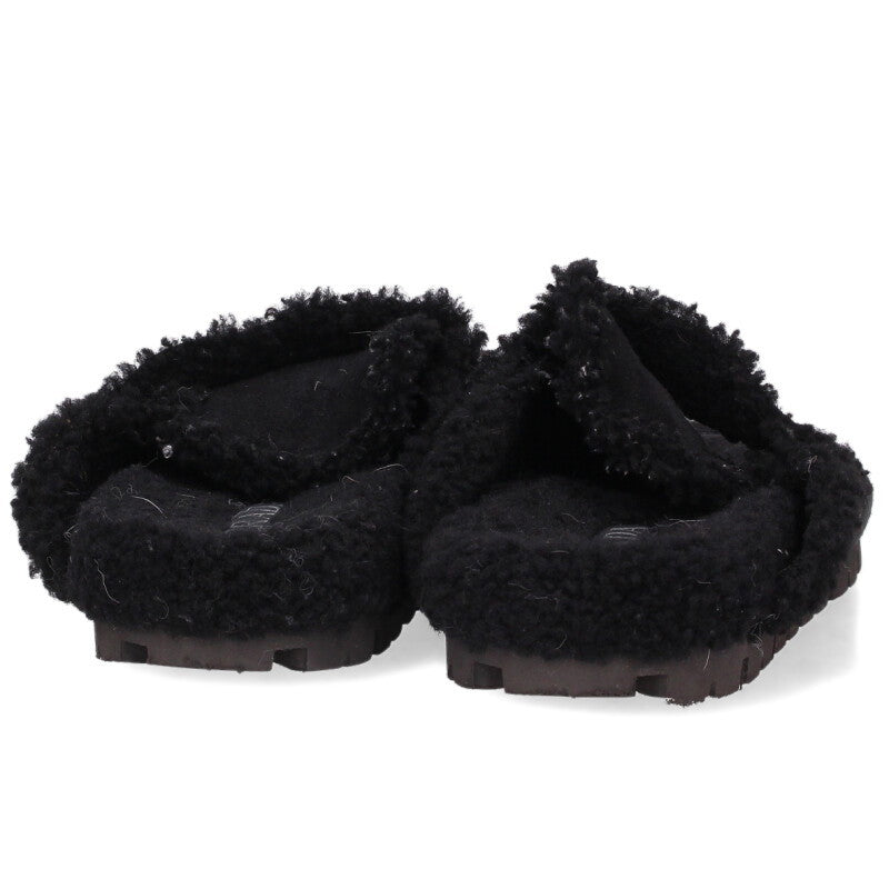 Prada Black Triangle Logo Plate Shearling Sandals Size 38