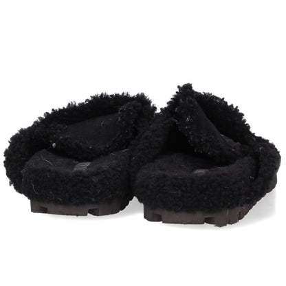 Prada Black Triangle Logo Plate Shearling Sandals Size 38