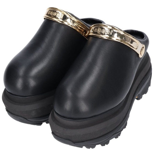 Sacai Vibram Sole Leather Clog Sandals Black Size 37