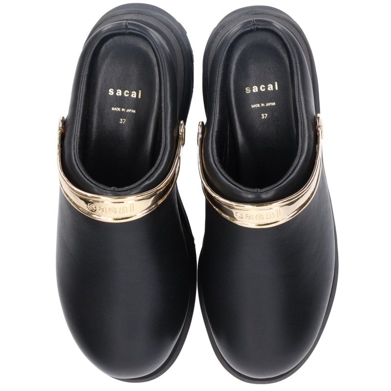 Sacai Vibram Sole Leather Clog Sandals Black Size 37