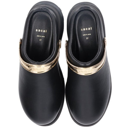 Sacai Vibram Sole Leather Clog Sandals Black Size 37