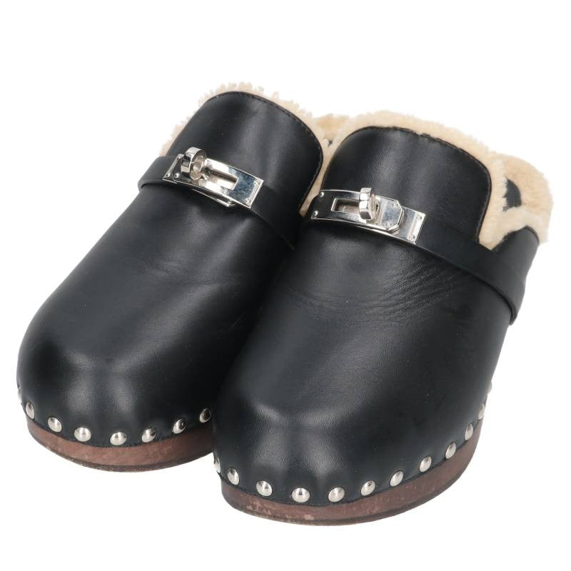 Hermes Carlotta Kelly Buckle Clog Sandals Black Size 35