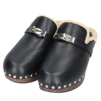 Hermes Carlotta Kelly Buckle Clog Sandals Black Size 35