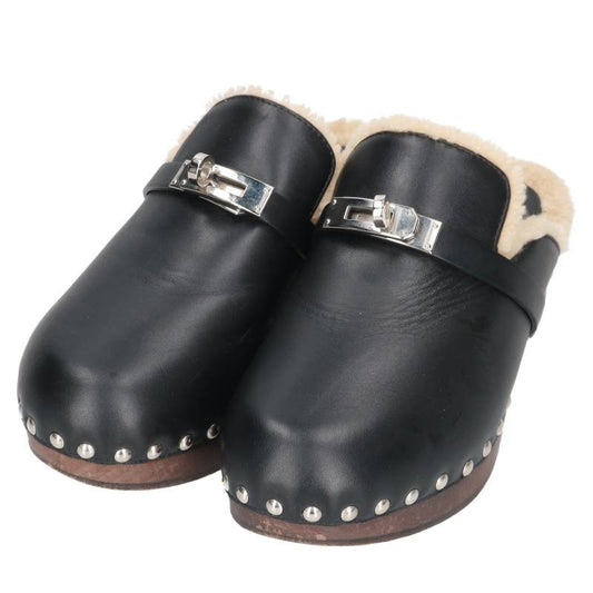 Hermes Carlotta Kelly Buckle Clog Sandals Black Size 35