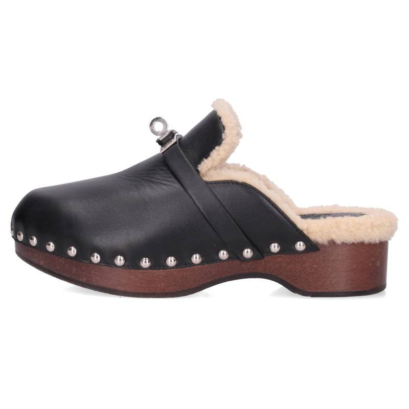 Hermes Carlotta Kelly Buckle Clog Sandals Black Size 35