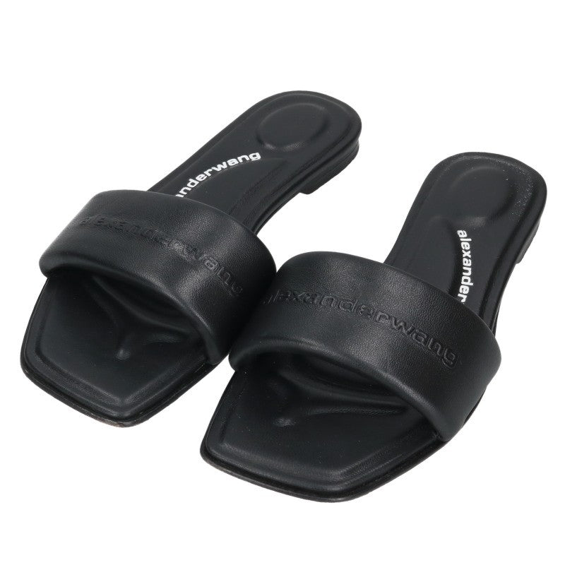 ALEXANDER WANG Logo Platform Leather Sandals Black Size 38