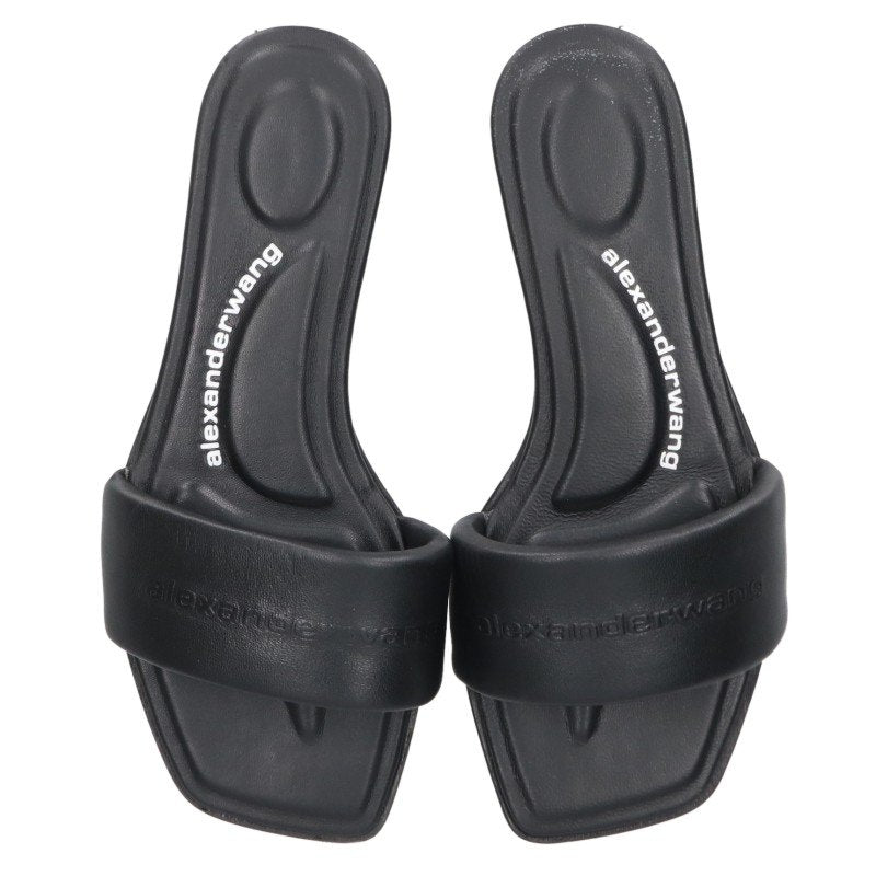 ALEXANDER WANG Logo Platform Leather Sandals Black Size 38