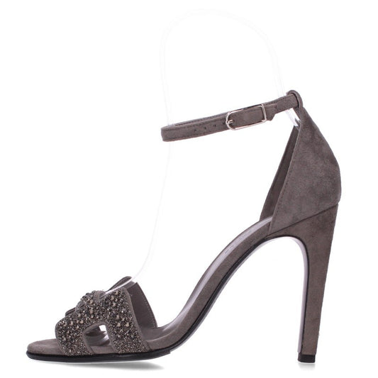 HERMES Joy 105 Bijou Heel Sandals Silver Size 37